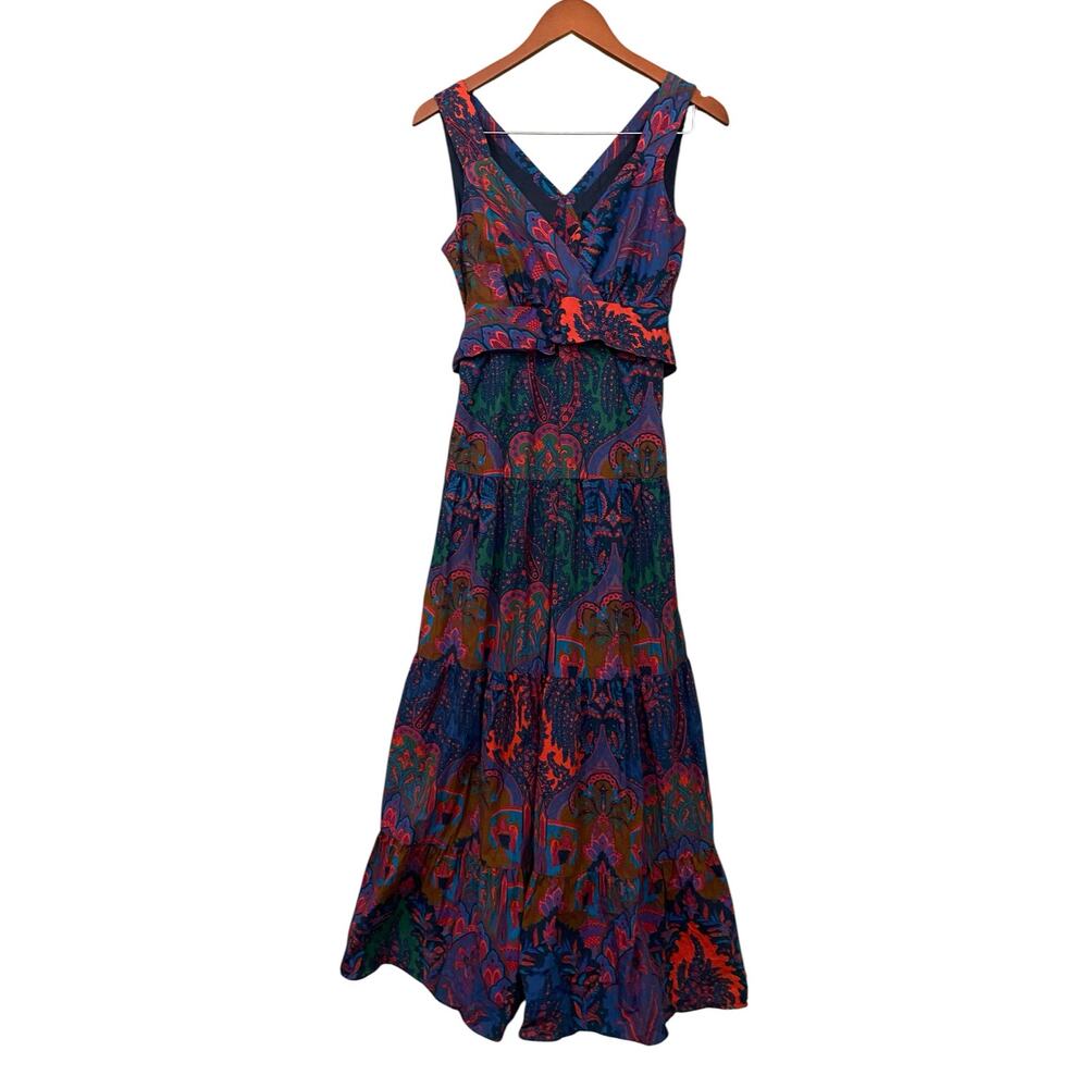 J. Crew Paisley Print Maxi Dress US 2 Tiered Ratti Scarf Colorful 100% Cotton - Picture 7 of 15